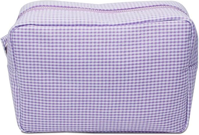 Seersucker Cosmetic Bag Travel Pouch - Large Makeup Organizer Bag Zipper Purse Toiletry Bag for W... | Amazon (US)