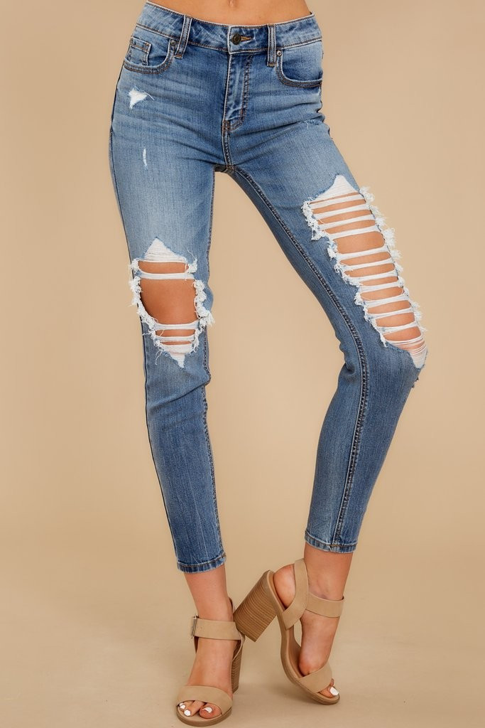 Living For This Medium Wash Distressed Skinny Jeans | Red Dress 