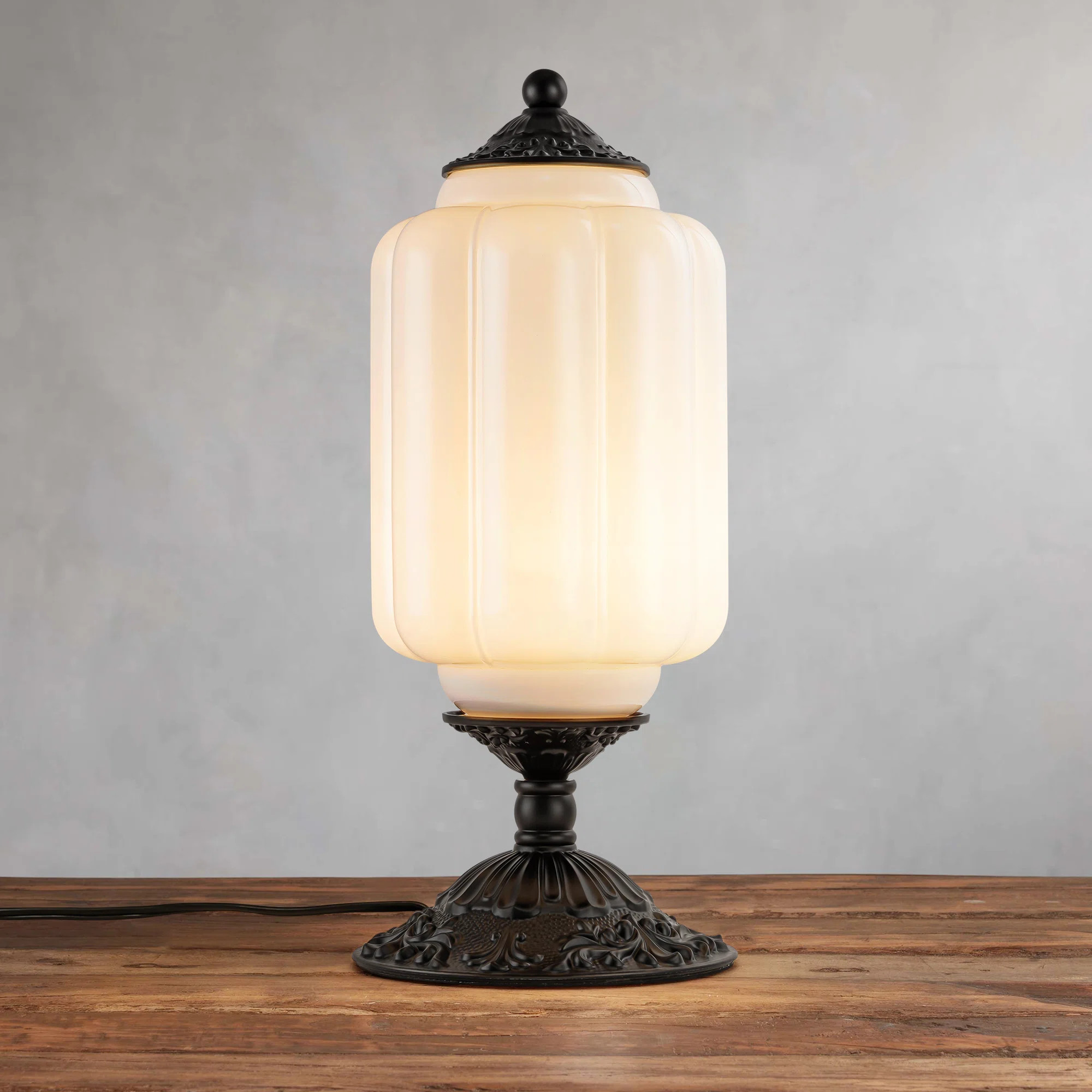 Glint 1-Light Transitional Metal & Glass Table Lamp with Carved Base | Wayfair North America