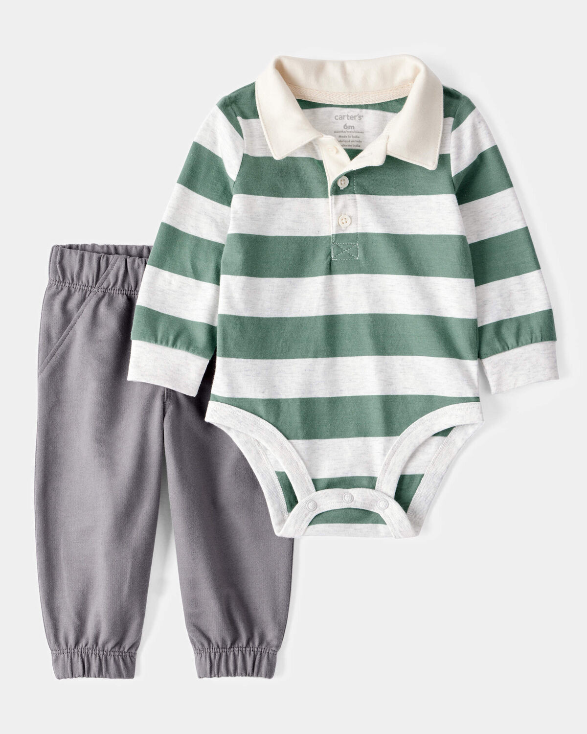 Baby Boy 2-Piece Striped Polo Bodysuit & Pull-On Pant Set | Carter's Inc