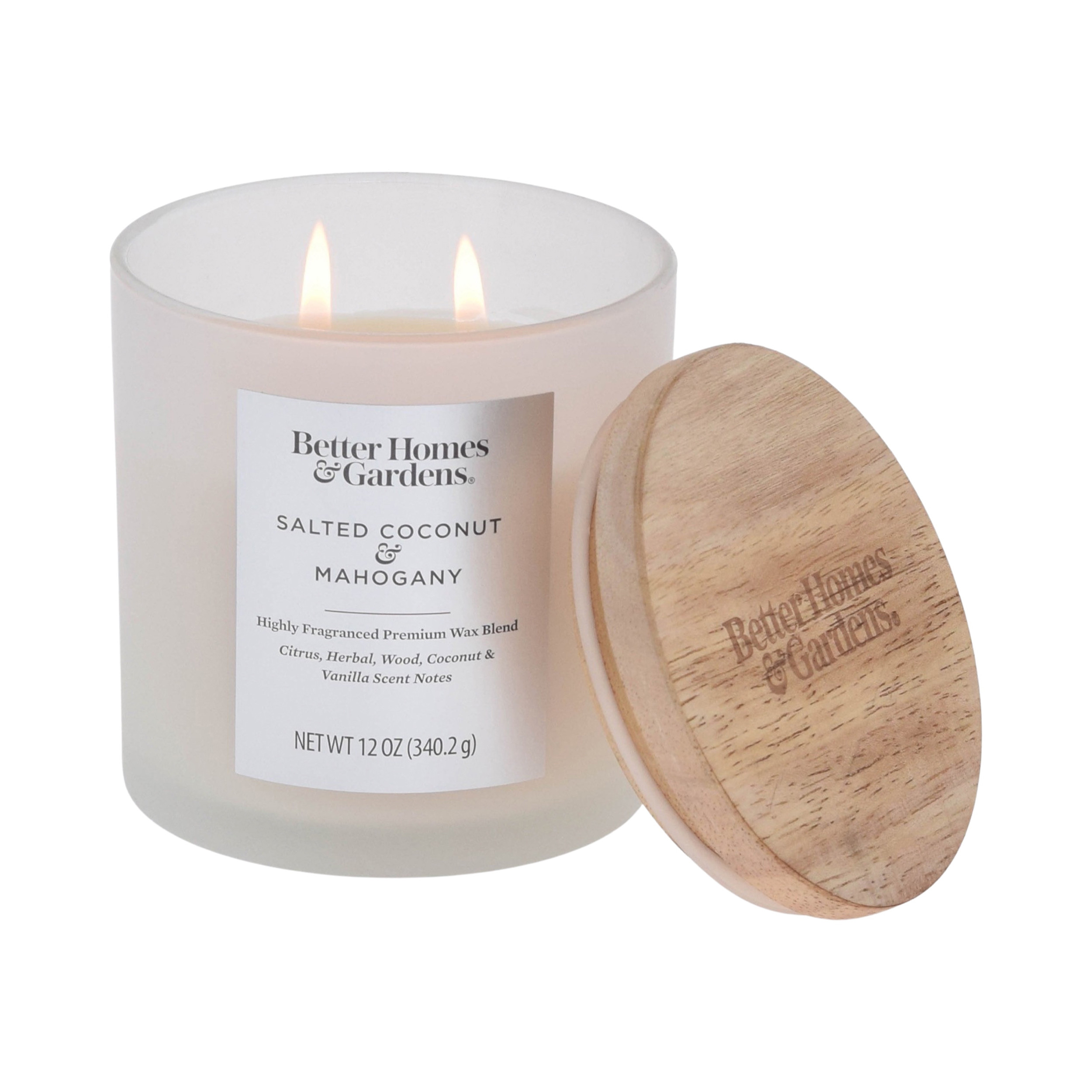Better Homes & Gardens 12oz Salted Coconut & Mahogany Scented 2-Wick Frosted Jar Candle | Walmart (US)