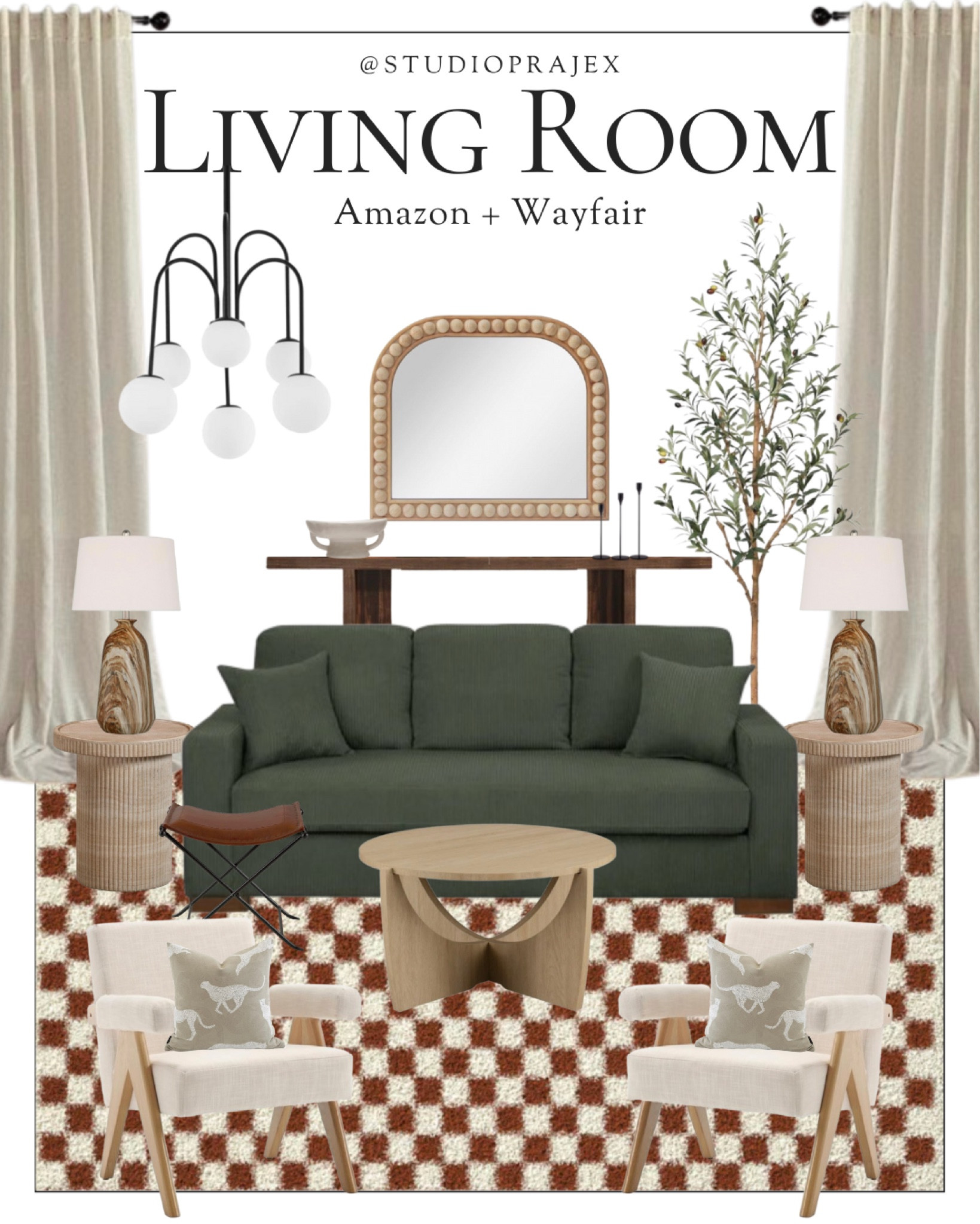 Home | home decor | living room design | living room furniture | amazon home finds | amazon home furniture | designer looks for less | Wayfair rug | Wayfair | Wayfair living room | Wayfair coffee table | living room decor | living room chair | living room lamp | side table | coffee table | interior design | modern organic | moody home decor | moody living room | green couch | checkered rug | light fixture | mirror

#LTKfamily #LTKhome #LTKstyletip