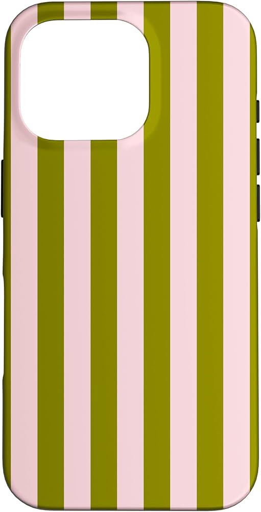 Pink Olive Green Striped Cute Girly Aesthetic Preppy Stripe Case for iPhone 16 Pro | Amazon (US)