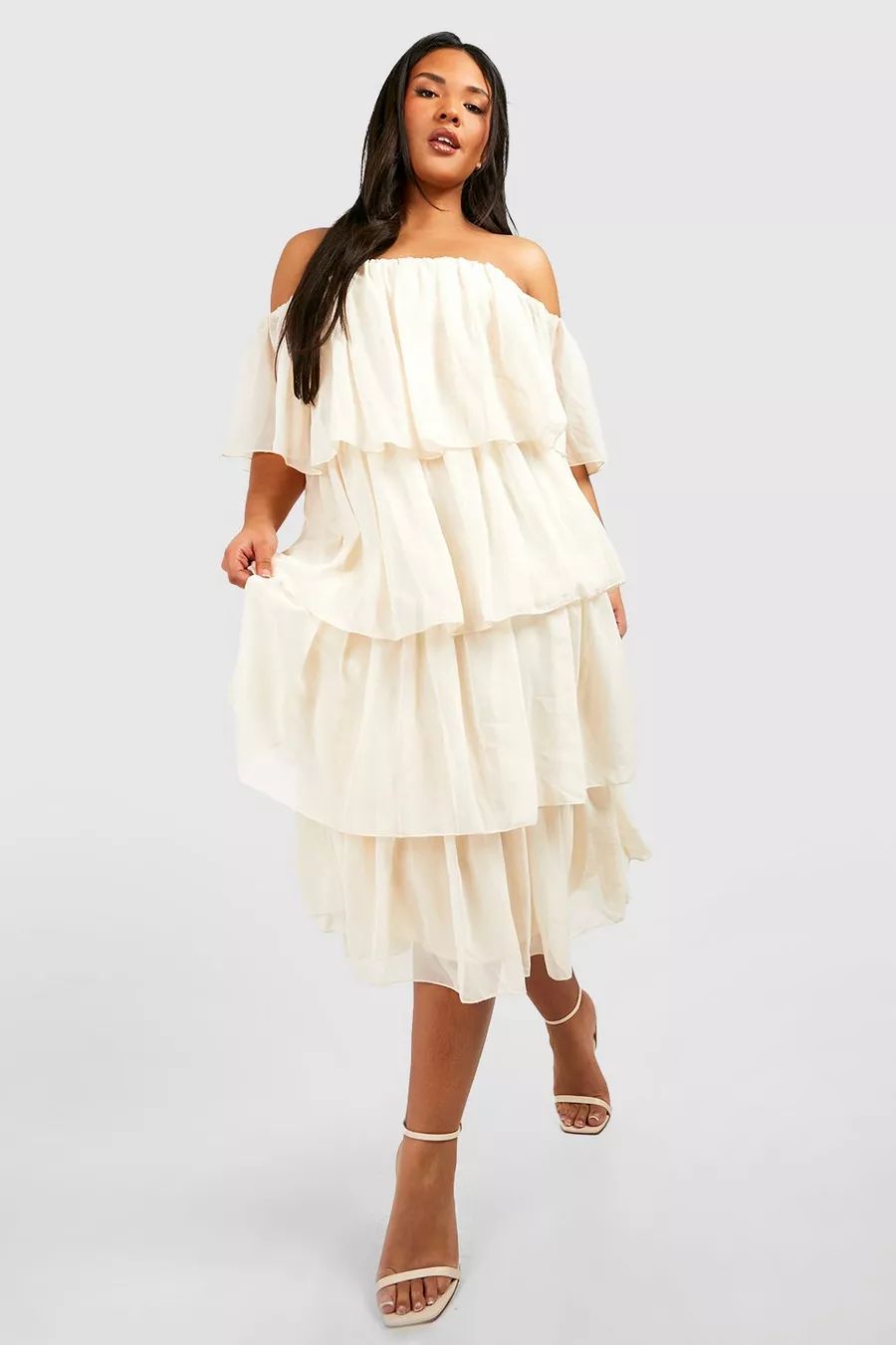 Plus Chiffon Bardot Ruffle Midaxi Dress | Boohoo.com (US & CA)