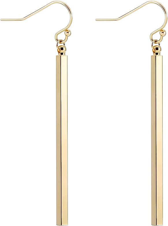 18K Gold Long Vertical Bar Drop Dangle Earring Minimal Long Circle Bar Earrings Geometric jewelry... | Amazon (US)