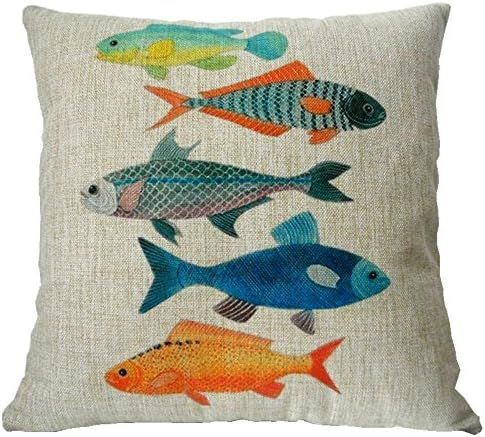 decorbox Cotton Linen Square Decorative Fashion Throw Pillow Case Cushion Cover Colorful Fish (20 X  | Amazon (US)