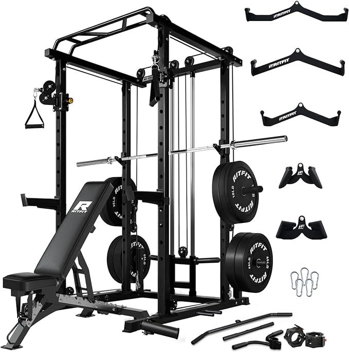 RitFit Power Cage with Optional LAT PullDown/Cable Crossover/Smith Machine System, 1000LB Squat R... | Amazon (US)