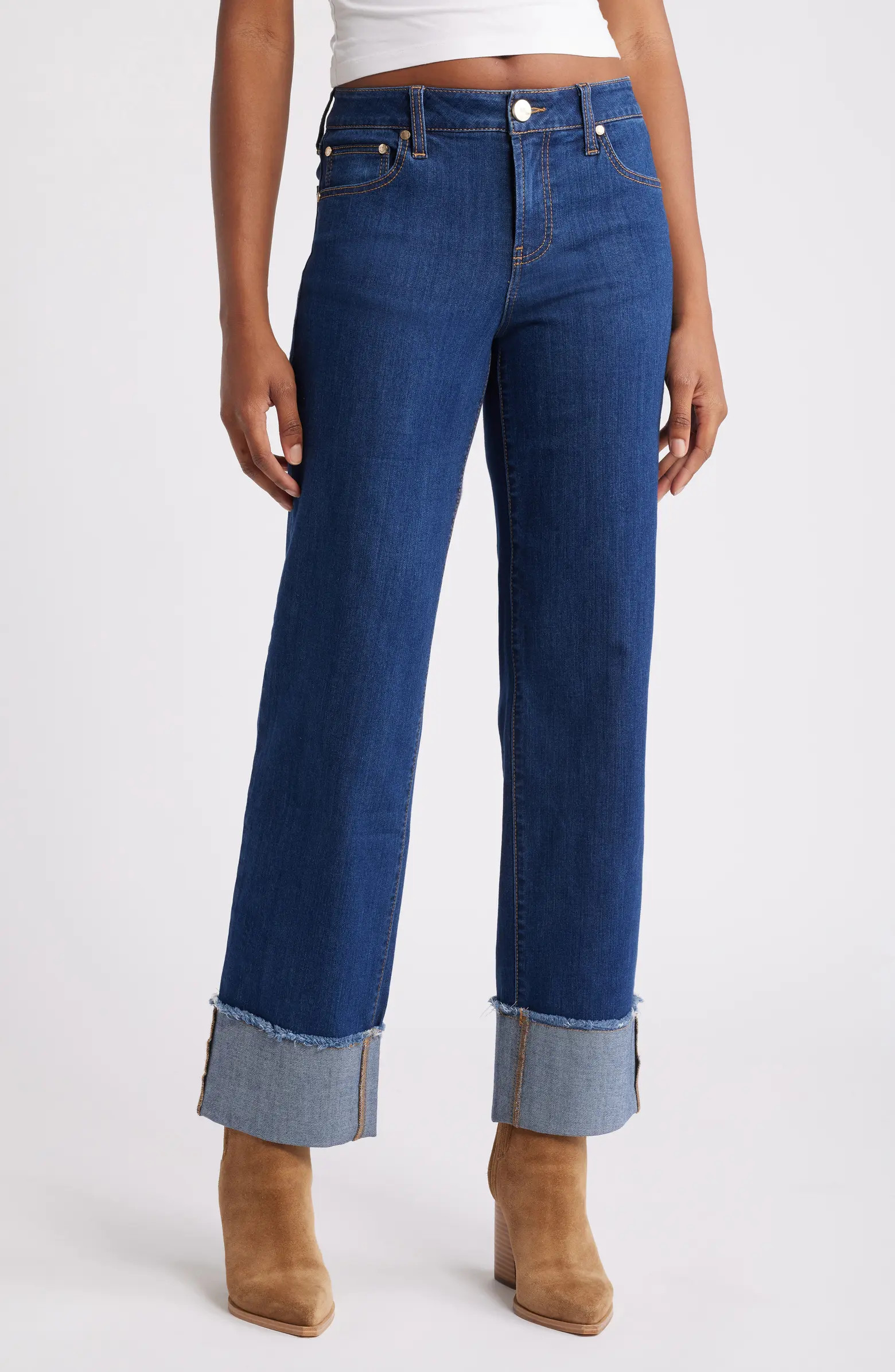High Waist Cuff Straight Leg Jeans | Nordstrom
