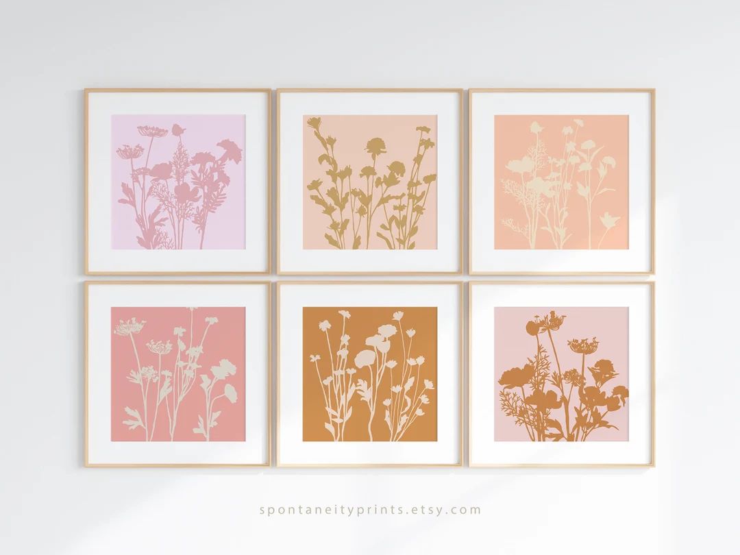 Lavender Coral Peach Flower Art Set, Wildflower Wall Art Prints, Boho Girly Floral Artwork Galler... | Etsy (US)