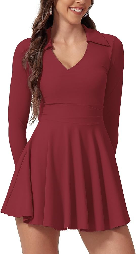 Tennis Dress for Women Long Sleeve Athletic Dress with Built in Shorts Golf Dress Workout Dresses... | Amazon (US)