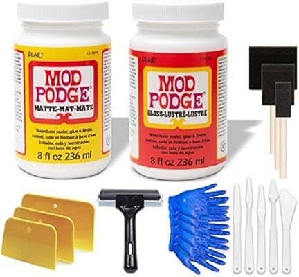 Mod Podge Bundle, 8 Ounce Gloss and Matte Medium, 3 Pixiss Foam Brushe, 4 Inch Brayer, Waterproof... | Amazon (US)