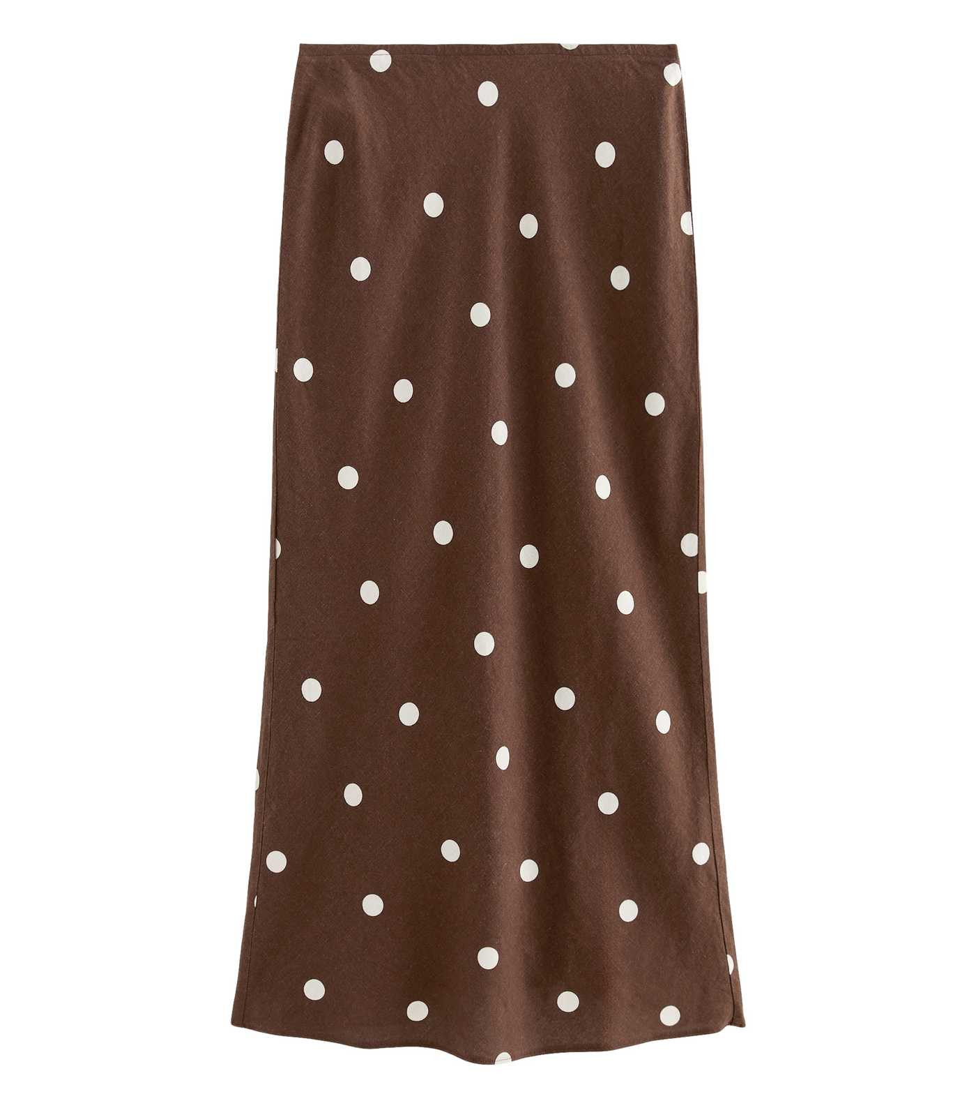 Brown Linen Blend Polka Dot Bias Cut Midi Skirt | New Look | New Look (UK)