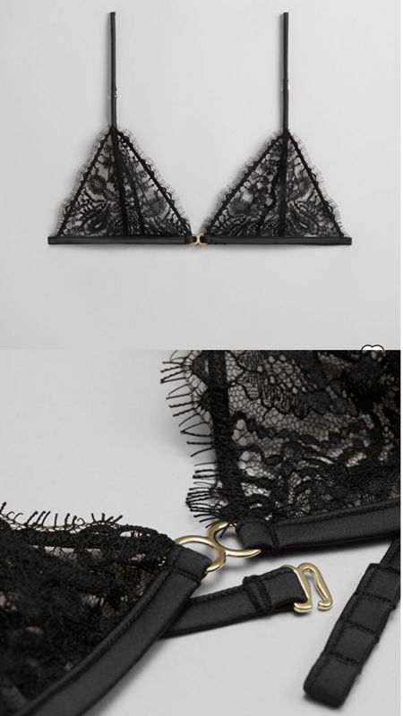 Black lace bra. Triangle soft bra with a floral lace pattern for £29. Feminine sexy underwear. Lingerie. 
Gift guide idea for her. & other stories. 

#LTKfindsunder50 #LTKSeasonal #LTKGiftGuide