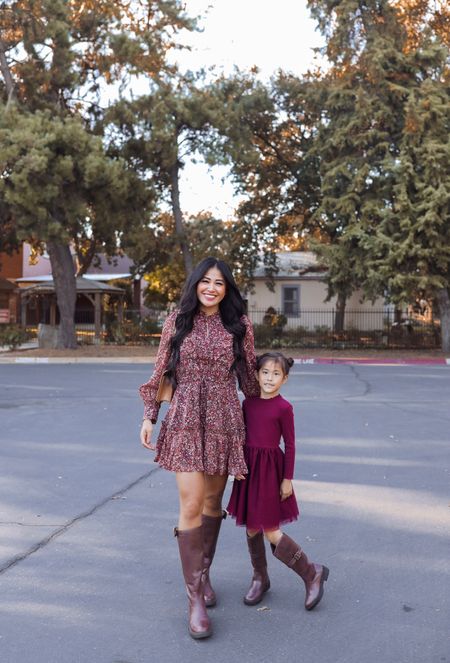 Fall family photo outfit idea. Burgundy dress, floral mini dress, brown boots

#LTKSeasonal #LTKfamily #LTKkids
