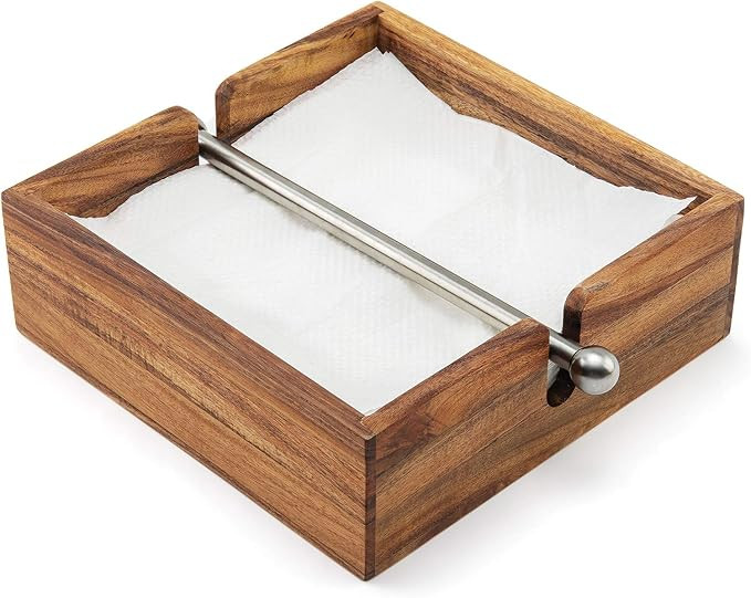 Ironwood Gourmet Acacia Wood Napkin Holder with Weighted Stainless Steel Center Bar, 6.25-Inches,... | Amazon (US)