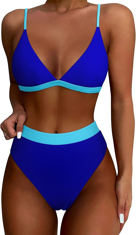 SUUKSESS Women High Waisted High Cut Bikini Set Sexy Triangle Two Piece Swimsuits | Amazon (US)