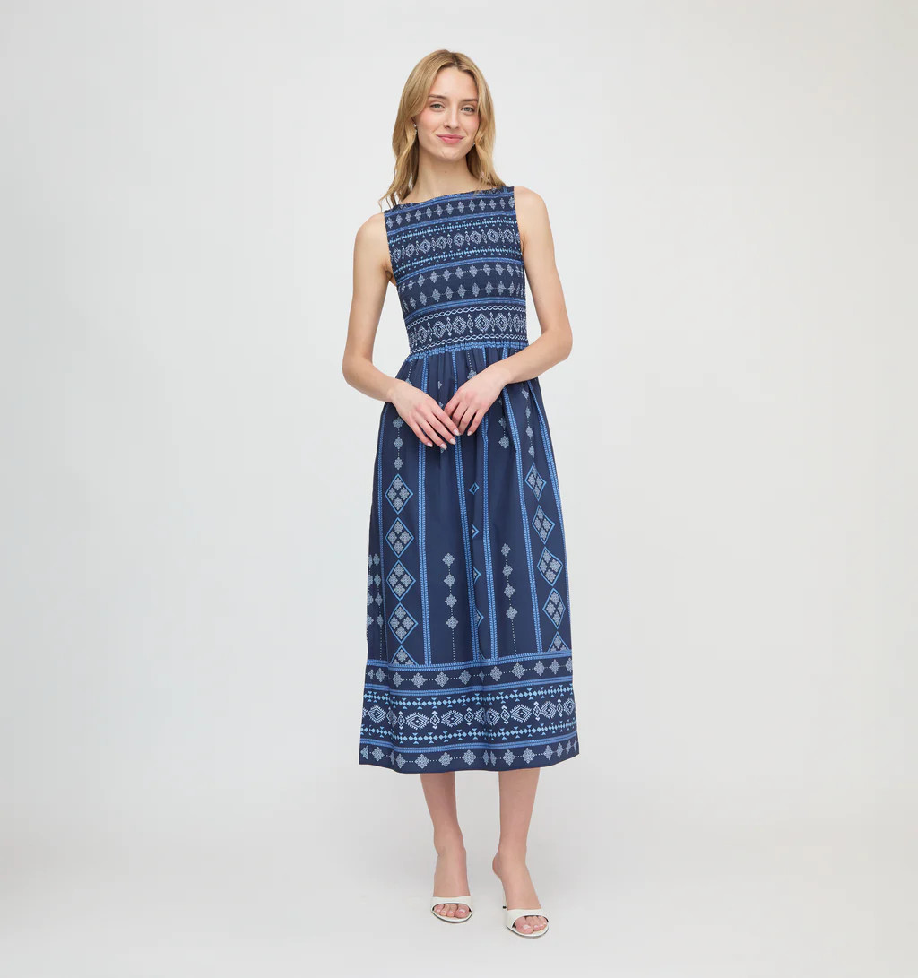 The Cosima Nap Dress - Navy Diamond Batik | Hill House Home US