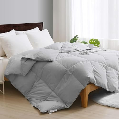 APSMILE Queen Size Feather Down Fiber Comforter - Ultra Soft All Seasons Cotton Feather Down Fiber Duvet Insert Medium Warm Quilted Bed Comforter with Corner Tabs (90x90, Cloud Grey) | Amazon (US)