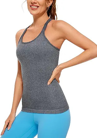 CRZ YOGA Womens Seamless Ribbed Racerback Tank Tops with Built in Bra - Padded Scoop Neck Slimmin... | Amazon (US)