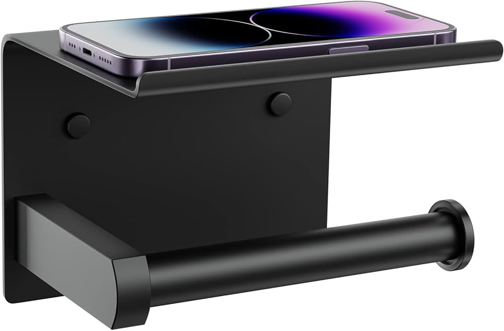 Tindbea Toilet Paper Holder with Phone Shelf, Adhesive or Screw Wall Mount Toilet Tissue Roll Hol... | Amazon (US)