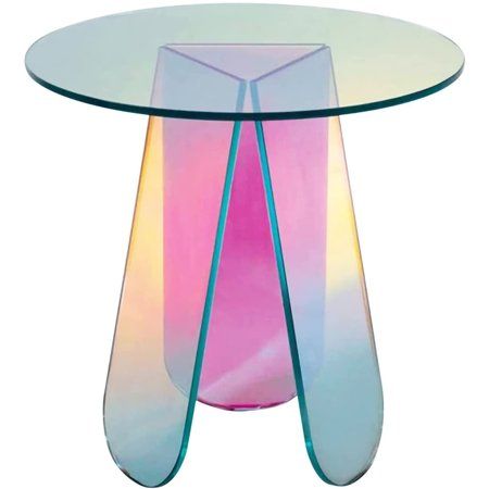 Acrylic Rainbow Color Coffee Table Iridescent Glass End Table Round Side Table Modern Accent TV Tabl | Walmart (US)