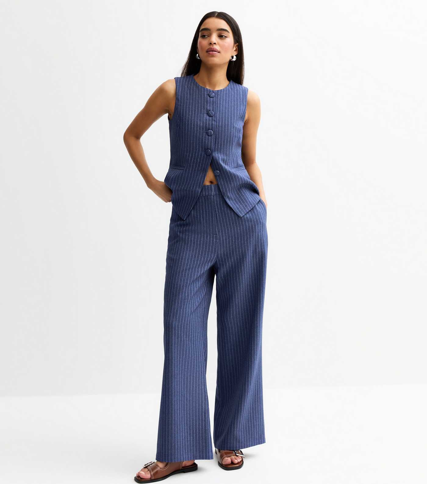 Blue Tailored Pinstripe Wide Leg Trousers | New Look | New Look (UK)