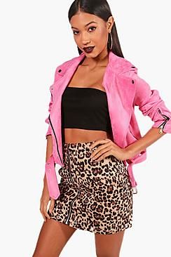 Woven Eyelet & Zip Leopard Mini Skirt | Boohoo.com (US & CA)