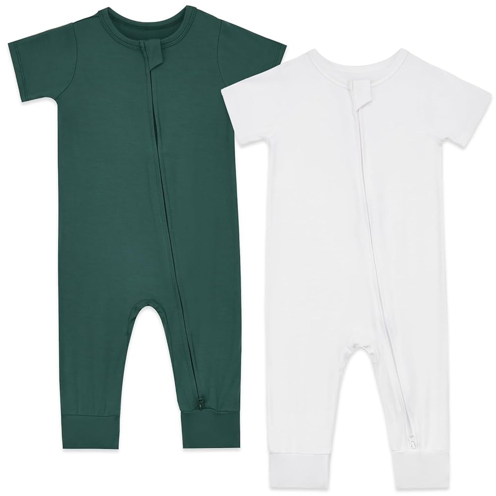 Aablexema Baby Romper Bamboo Rayon Short Sleeve Footless Pajamas 2 Way Zipper Summer Sleeper Jump... | Amazon (US)