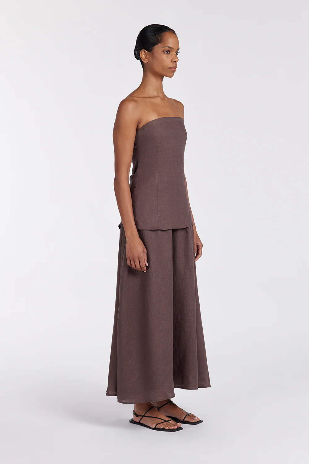 SASKIA CHOC LINEN STRAPLESS DRESS | DISSH