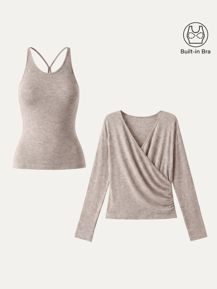 Two-Piece Set Cami with Surplice Ruched Top | OGLmove