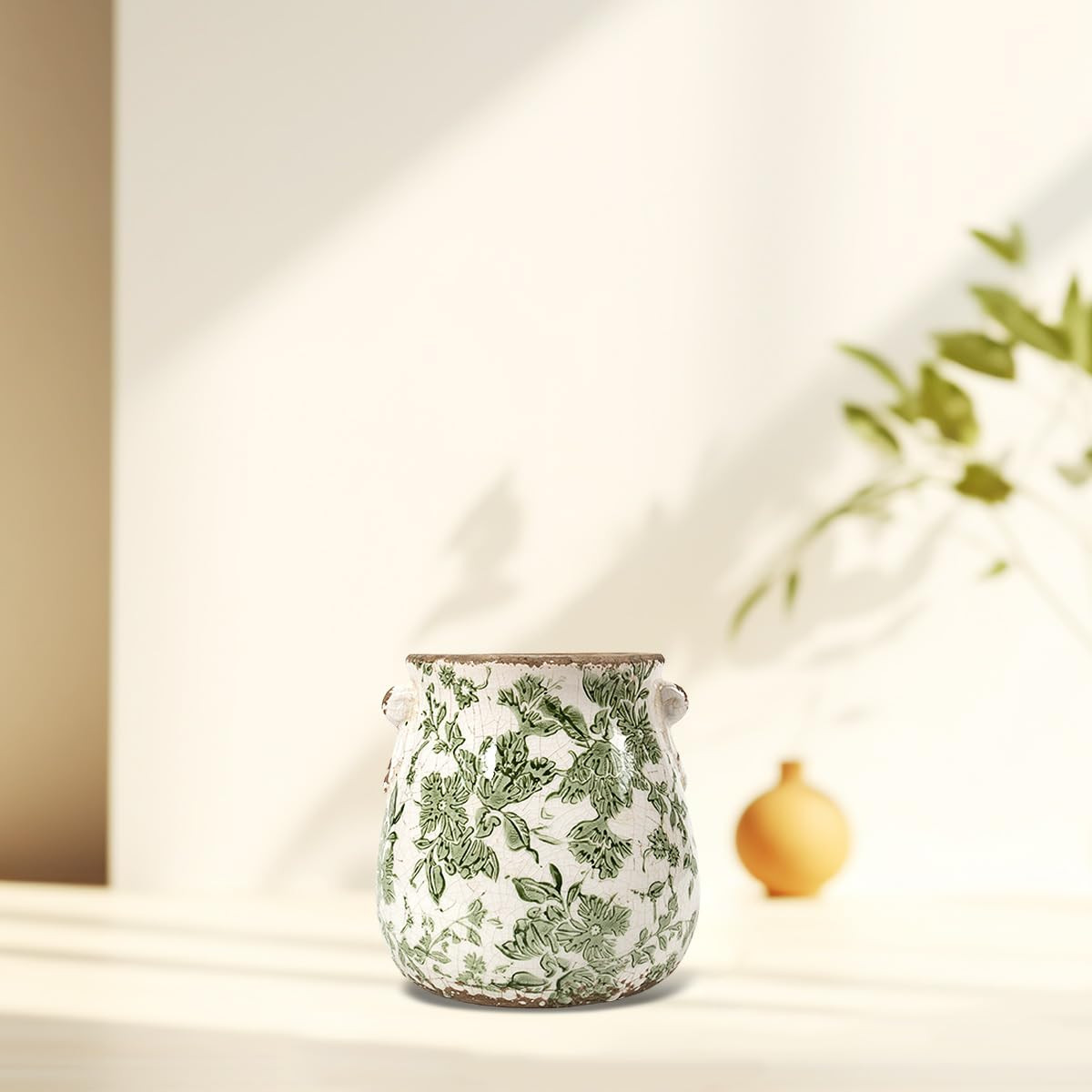 Vintage Planter Pot Ceramic Rustic Plant Pot with Drainage Hole, Ice Crack Distressed Plant Pot C... | Amazon (US)