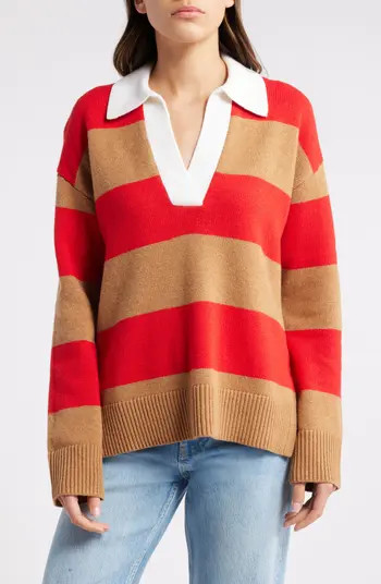 Harris Stripe Cotton, Wool & Cashmere Polo Sweater | Nordstrom
