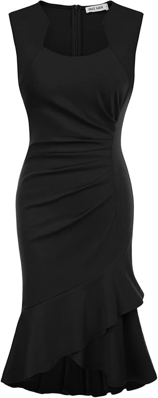 GRACE KARIN Womens Layered Ruffle Wiggle Dress Sleeveless Midi Pencil Dress | Amazon (US)