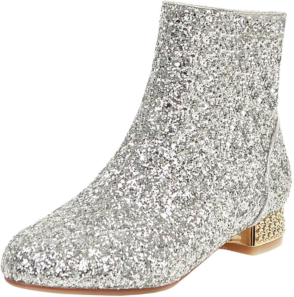 MAVMAX Women's Sequin Pointed Toe Flats Glitter Ankle Boots Sparkly Booties | Amazon (US)