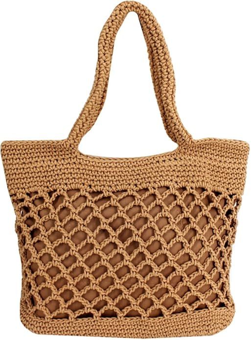 Monique Women Small Cotton Crochet Handbag Top-handle Bag Summer Beach Tote Hobo Bag | Amazon (US)