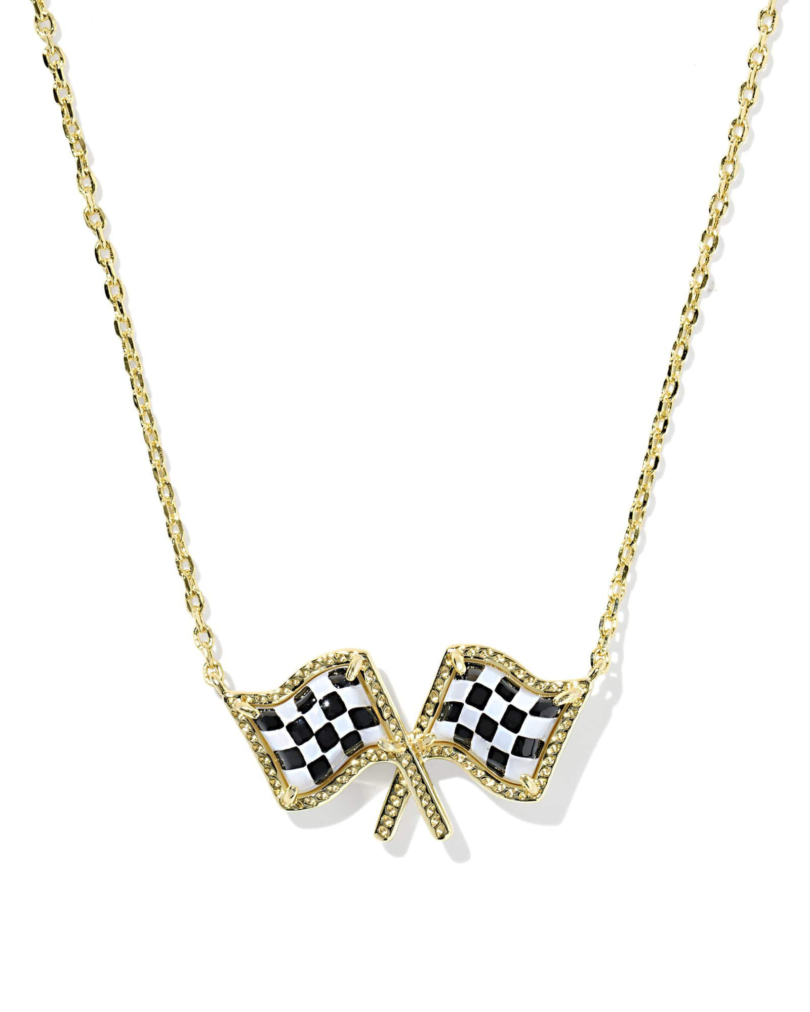 Kendra Scott Checkered Flag Gold Short Pendant Necklace | Mother Of Pearl | Kendra Scott