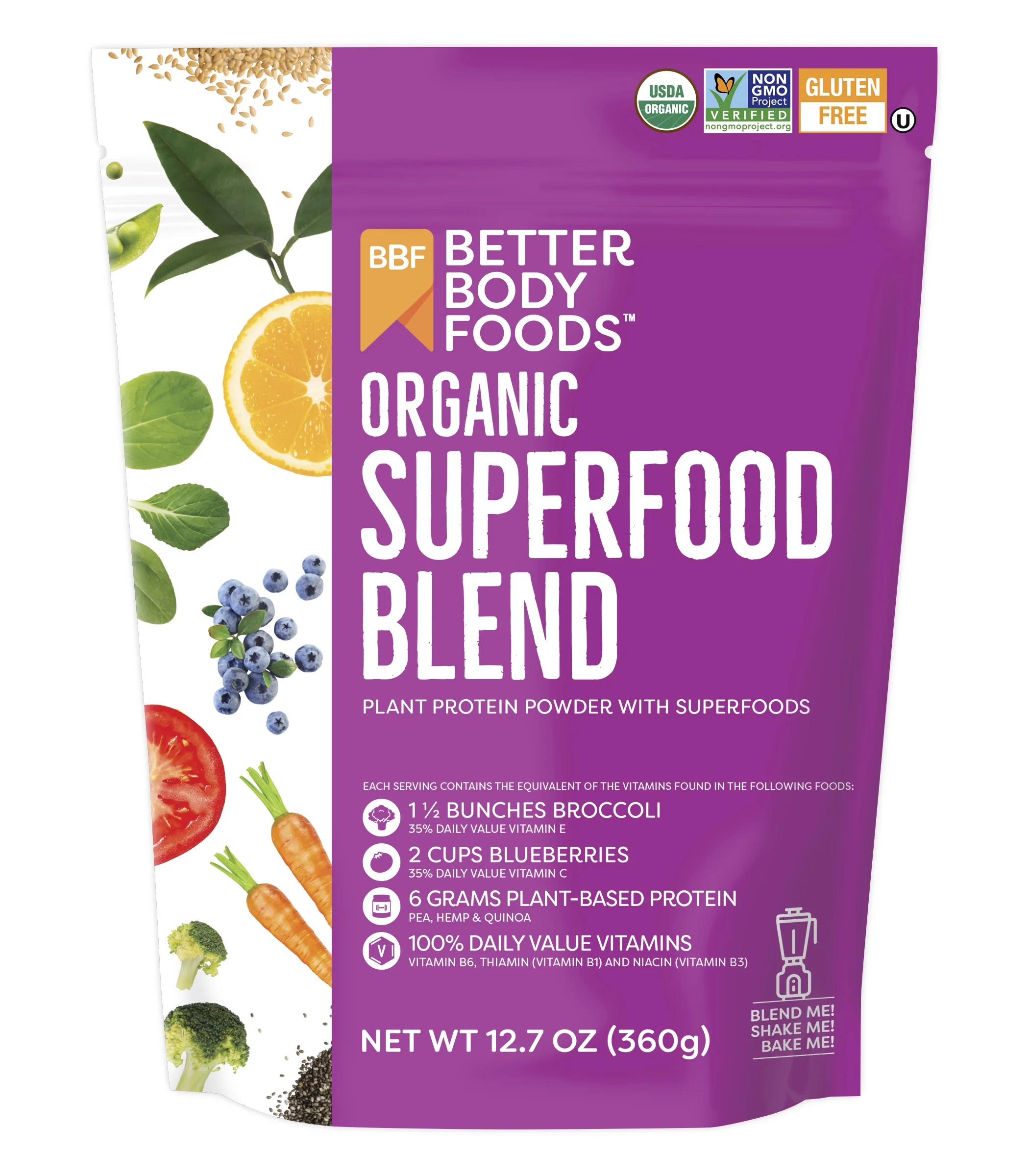 BetterBody Foods Organic Superfood Blend, Plant Protein Powder,  12.7 oz | Walmart (US)