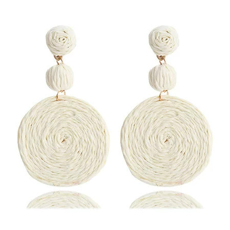Boho Raffia Women s Ball Earrings Individual Raffia Round Pendant Earrings - Summer beach resort jewelry - white | Walmart (US)