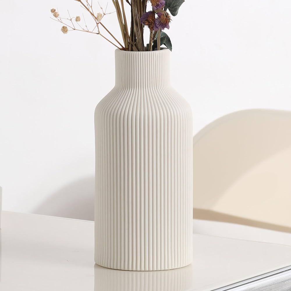White Ceramic Flower Vase, Minimalist Modern Home Decor, Small Pampas Grass Vases for Table, Shel... | Amazon (US)