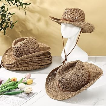 Newcotte 9 Pack Straw Cowboy Hats for Women Western Cowgirl Beach Sun Hat Bulk with Windproof Rop... | Amazon (US)
