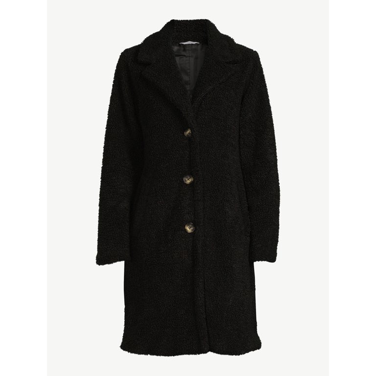 Time and Tru Women's Notch Collar Faux Sherpa Coat, Sizes XS-3X | Walmart (US)