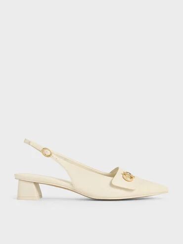 Metallic-Accent Pointed-Toe Slingback Pumps
 - Chalk | Charles & Keith US