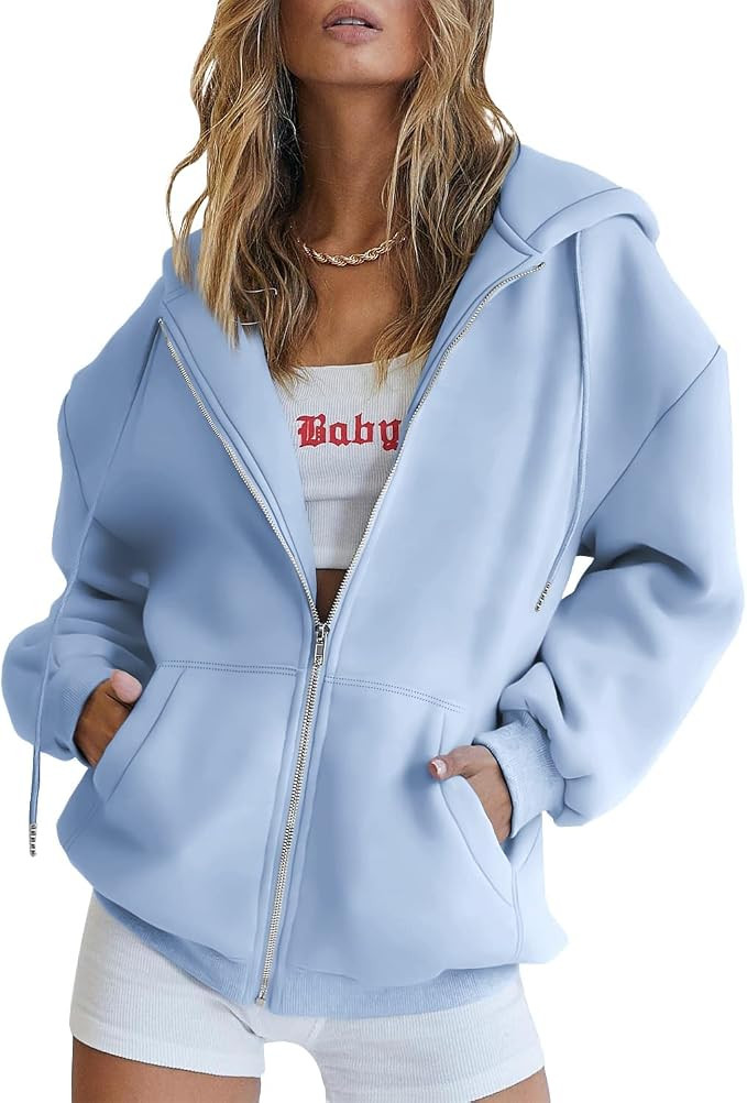 Trendy Queen Womens Zip Up Hoodies Oversized Sweatshirts Fall Fashion Outfits Casual Jackets 2025... | Amazon (US)
