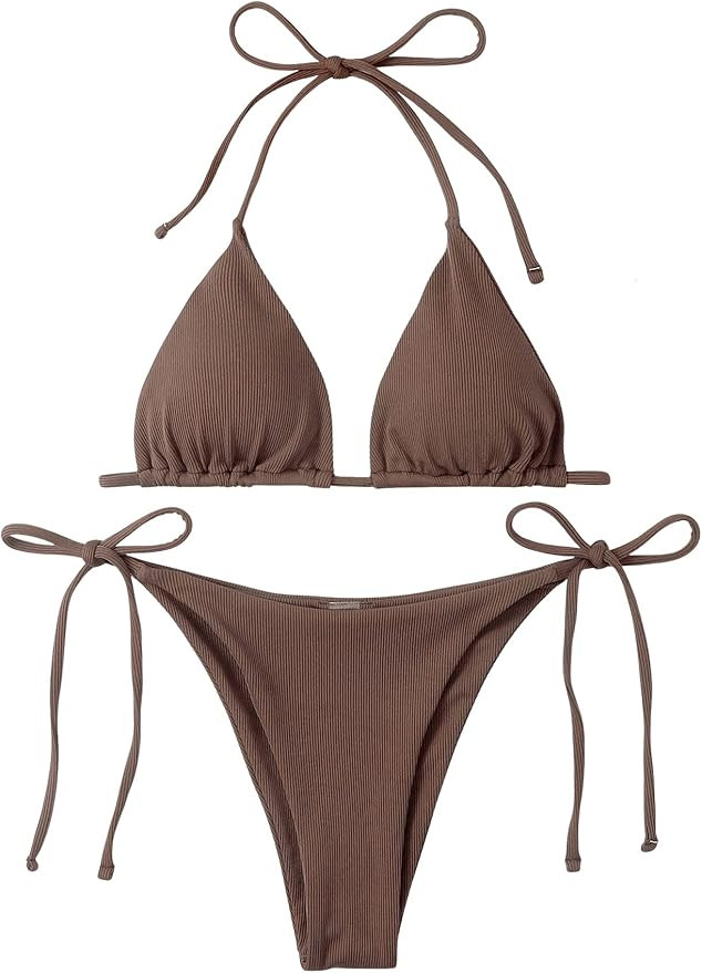 SOLY HUX Women's Metallic Halter Top Two Piece Swimsuit Tie Side Triangle Bikini | Amazon (US)