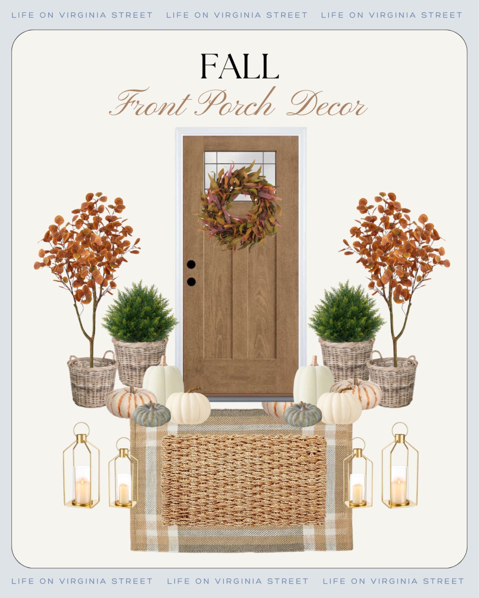 Loving these fall front porch decor finds for autumn! Includes a plaid rug, jute rug, faux trees and evergreen bushes, woven baskets, faux pumpkins, gold lanterns and a cute fall wreath!
.
#ltkhome #ltkseasonal #ltkfindsunder50 #ltkfindsunder100 #ltkstyletip #ltksalealert Halloween porch decor, fall porch, outdoor decor 

#LTKSeasonal #LTKHome #LTKSaleAlert