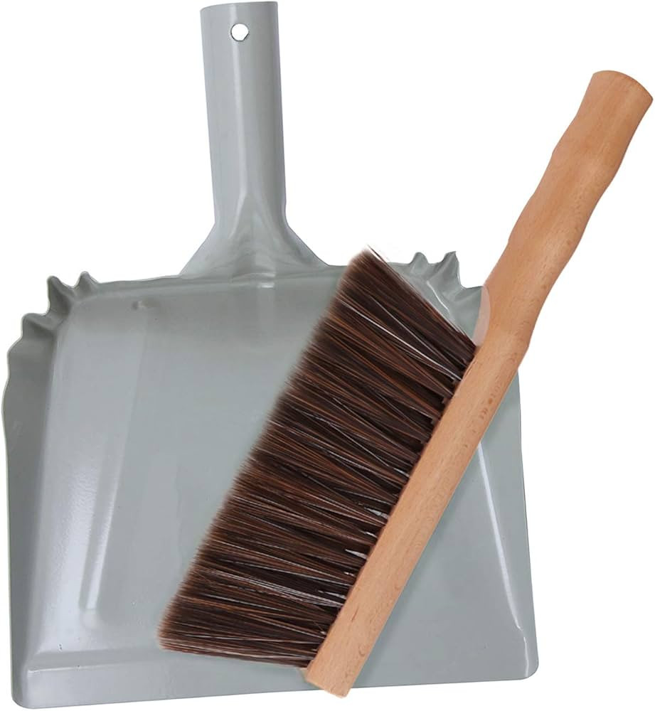 Metal Dust Pan and Brush Set Soft Bristle Wooden Broom Heavy Duty Pan Portable Size | Amazon (US)