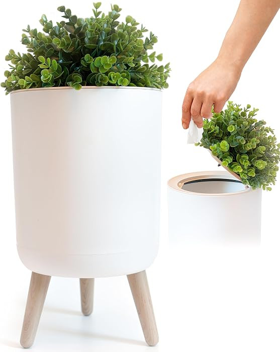 Earth & Mango Small Bathroom Trash Can with Lid, Small Bathroom Garbage Can with Plant Style Lid,... | Amazon (US)