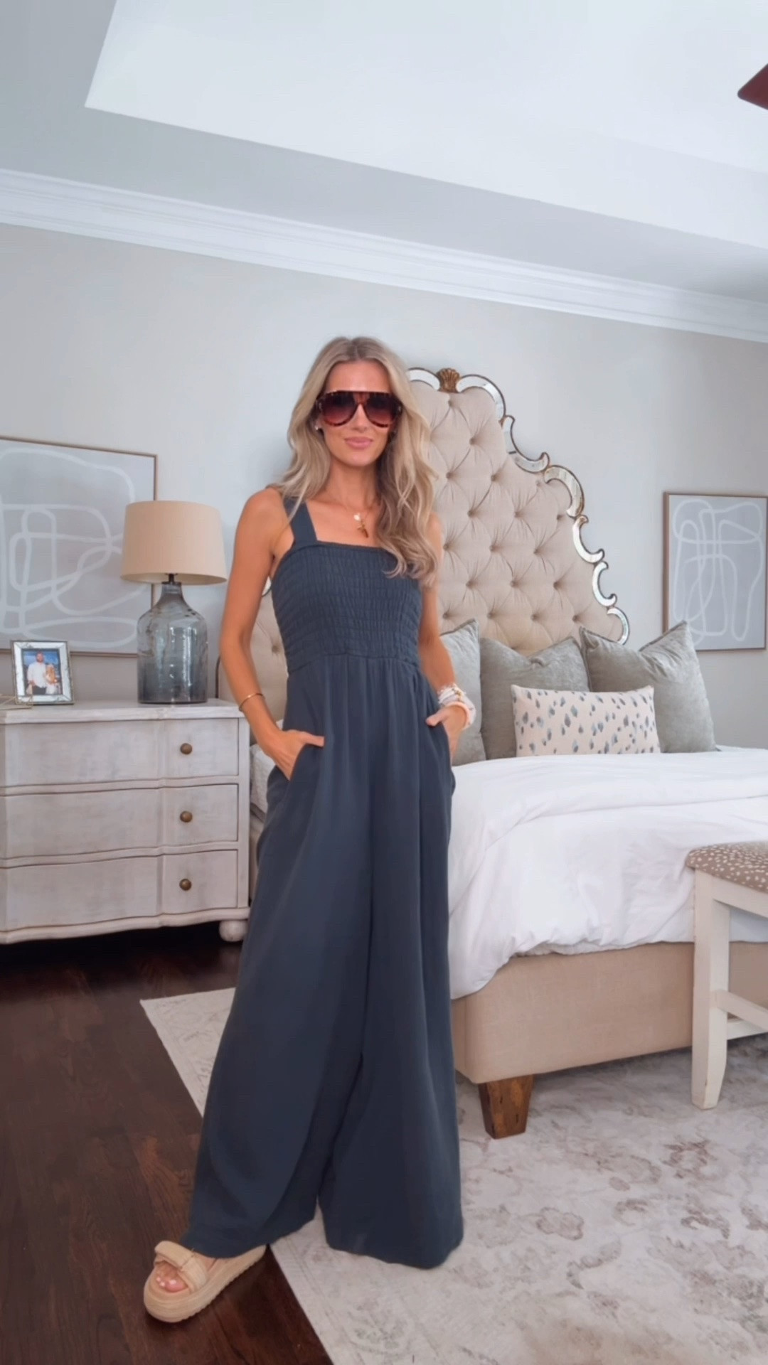 This 100% cotton jumpsuit is one of those easy outfits you can throw on and still feel put together. The smocked top and wide-leg fit make it flattering, comfortable, and easy for everyday wear.  #QuincePartner  @Quince

#LTKmomlife #LTKgrwm #LTKootd