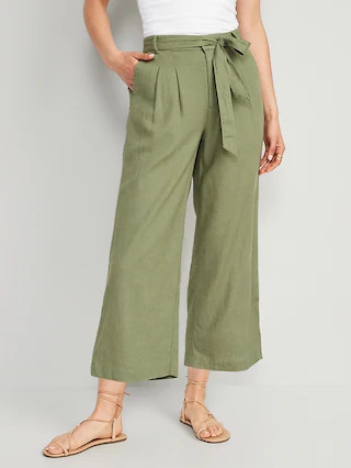 High-Waisted Linen-Blend Cropped Wide-Leg Pants for Women | Old Navy (US)