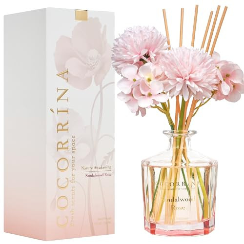 COCORRÍNA Reed Diffuser - Sandalwood Rose 8.5oz Flower Reed Diffuser Set with 8 Sticks, Home Fragrance Reed Diffuser for Home Bedroom Office Bathroom Shelf Decor (Master Collection) | Amazon (US)